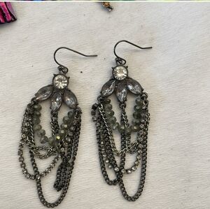 Elegant Silver Chain Dangle Earrings With Rhinestones